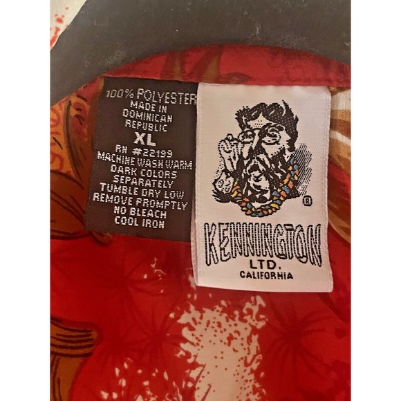 Kennington Ltd Hawaiian Shirt Size XL Red w Floral Pineapples and Drums Unisex - Picture 2 of 5